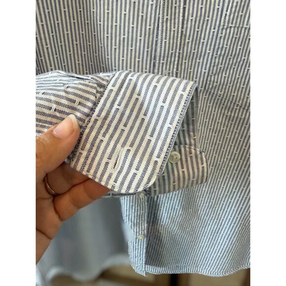 Reiss Slim Pinstriped Long Sleeve Button Down Shirt Blue White Mens Size Large - Picture 8 of 13